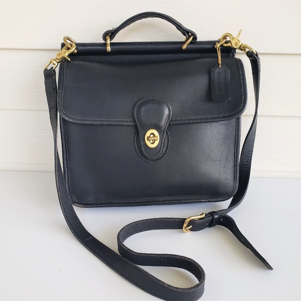 Vintage 90s Coach Legacy Willis Top Handle Crossbody Messenger in black leather